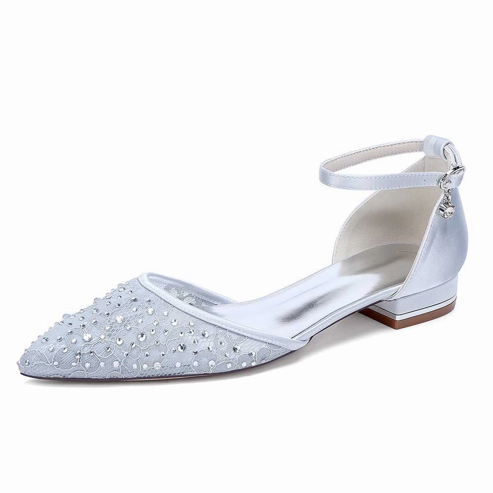Best Orthopedic Shoes For With Flat Feet Women Lace Satin Flat Shoes Rhinestones Ballet Flats Sparkle Wedding Shoes